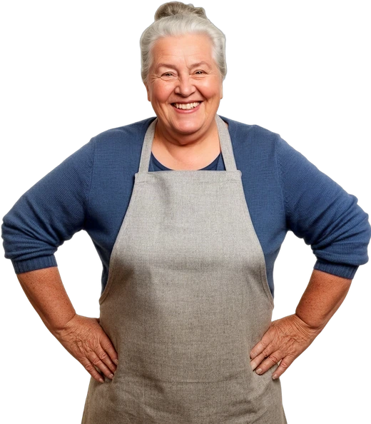 Omi Gertrud, bereit zum Kochen